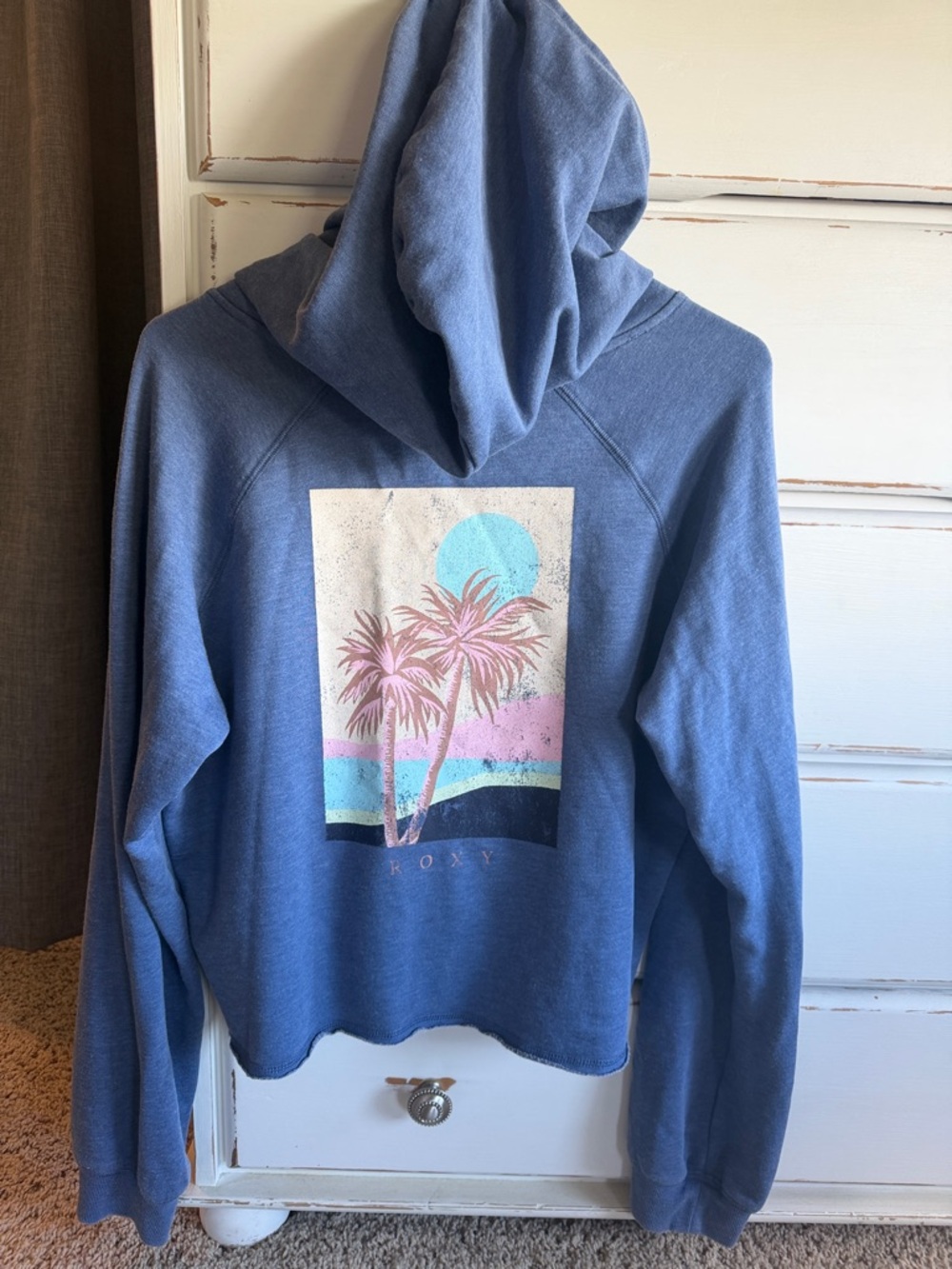 Roxy Light Blue cropped hooded Pullover Sweater